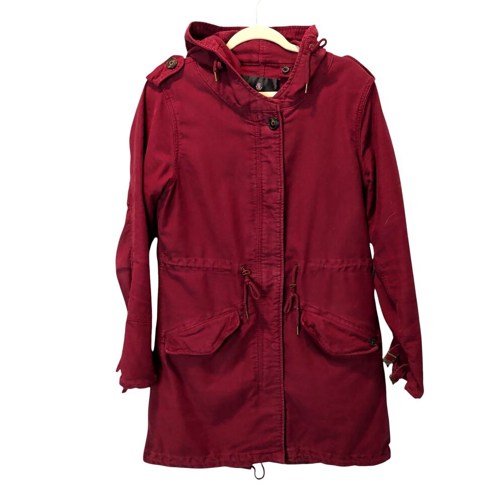 Maison Scotch & Soda Sz 3 Red Canvas Parka Jacket Hooded Utility Longline Chore